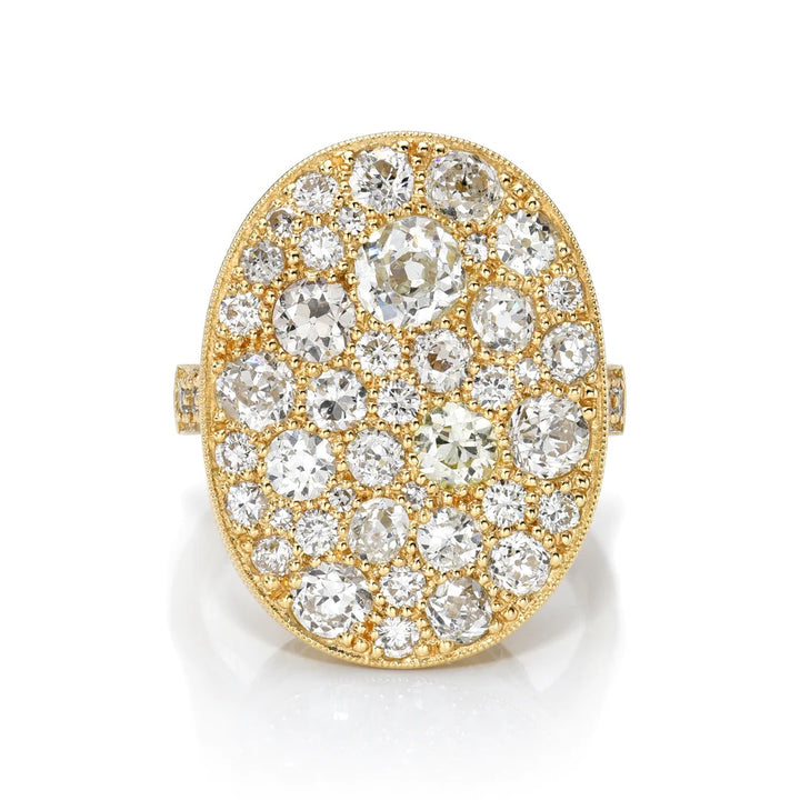 18K Yellow Gold  & Old European Cut Diamond Oval Cobble Ring