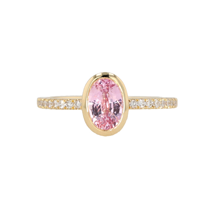 18K Yellow Gold Oval Pink Sapphire and Diamond Mochi Ring