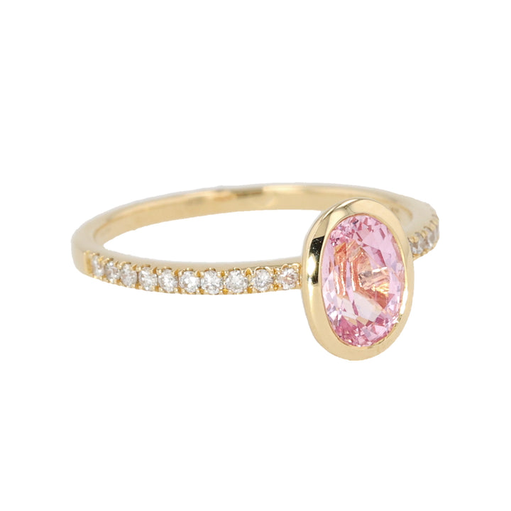 18K Yellow Gold Oval Pink Sapphire and Diamond Mochi Ring