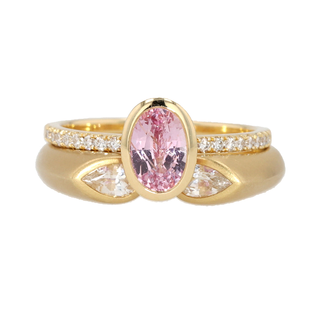 18K Yellow Gold Oval Pink Sapphire and Diamond Mochi Ring