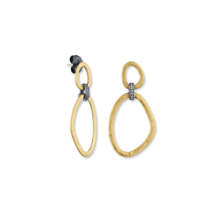 24K Yellow Gold and Oxidized Silver Reflections Diamond Earrings