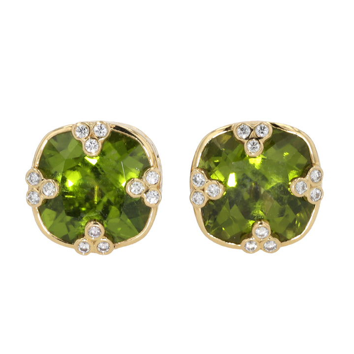 18K Yellow Gold Peridot and Diamond Earrings