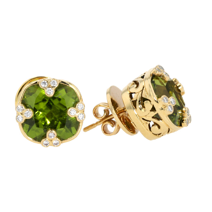 18K Yellow Gold Peridot and Diamond Earrings