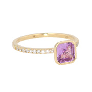 18K Yellow Gold Asscher Cut Pink Sapphire and Diamond Mochi Ring