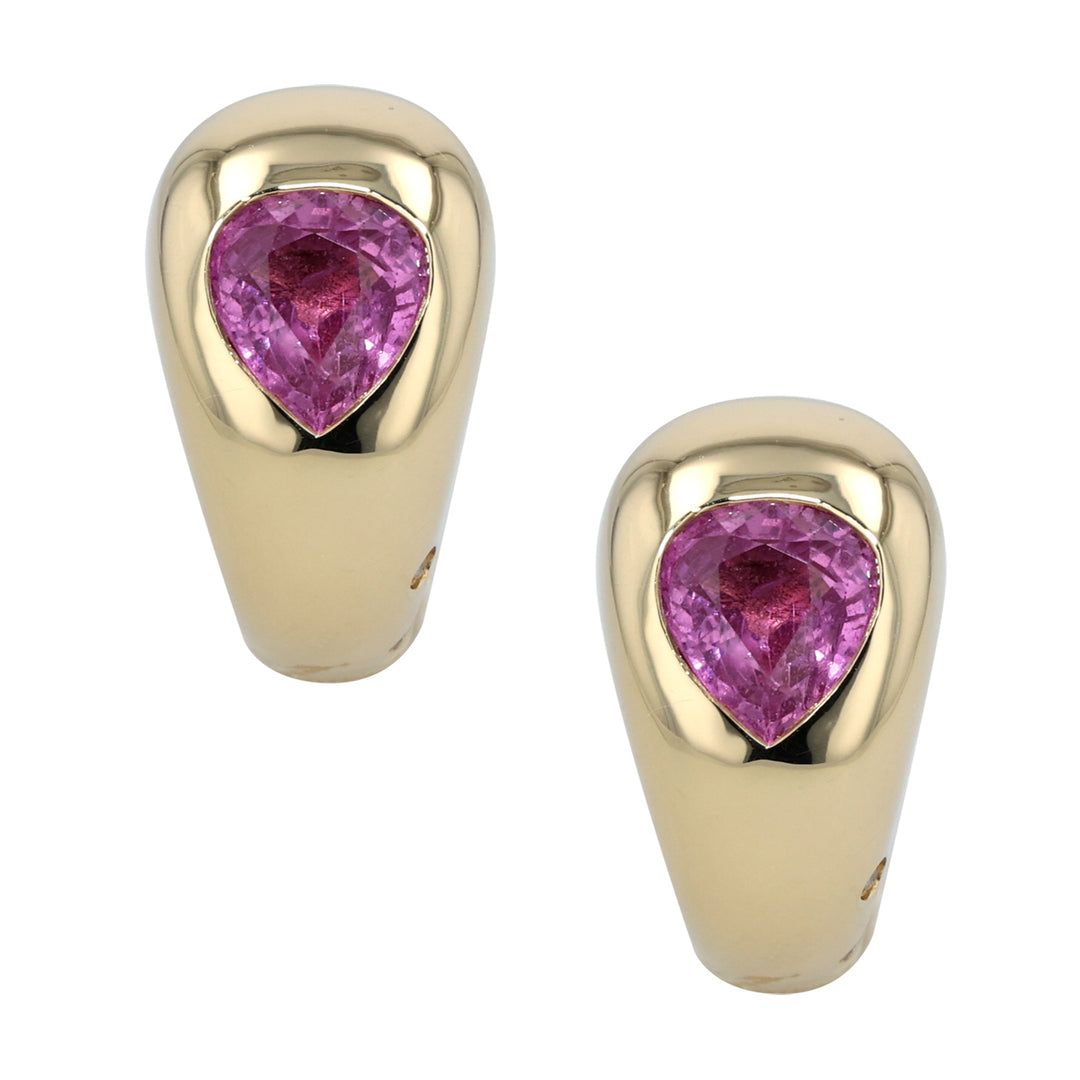 "You Will Always Catch Yourself" 18K Yellow Gold Pink Sapphire and Diamond Earrings