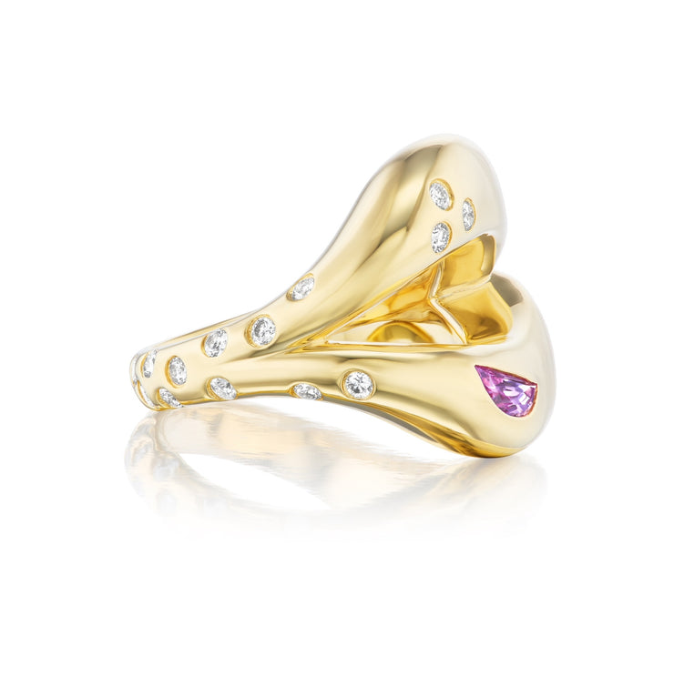 "Refuse to Break" 18K Yellow Gold Pink Sapphire and Diamond Ring