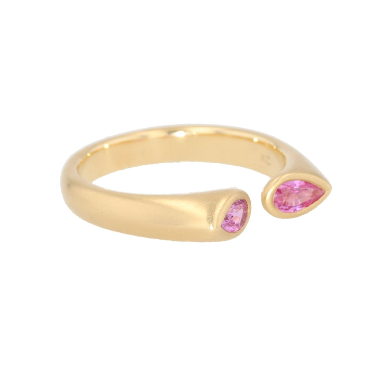 18K Yellow Gold Pear Shaped Pink Sapphire Hug Ring