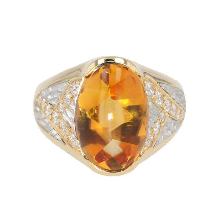 18K Yellow Gold and Platinum Bufftop Citrine and Diamond Venti Ring