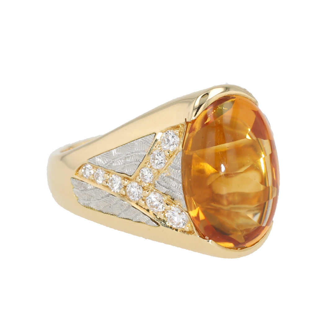 18K Yellow Gold and Platinum Bufftop Citrine and Diamond Venti Ring