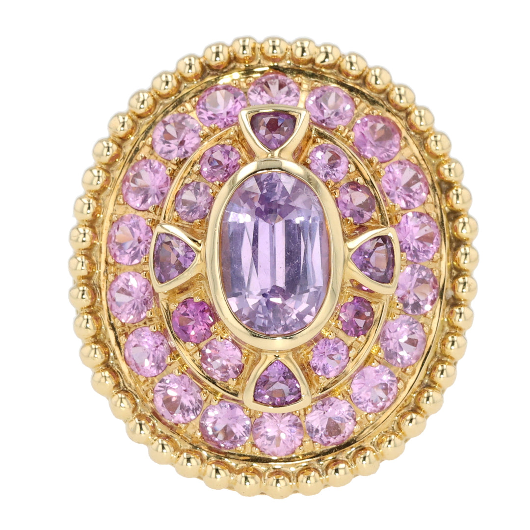 18K Yellow Gold "Royal Splendor" Purple & Pink Sapphire Ring