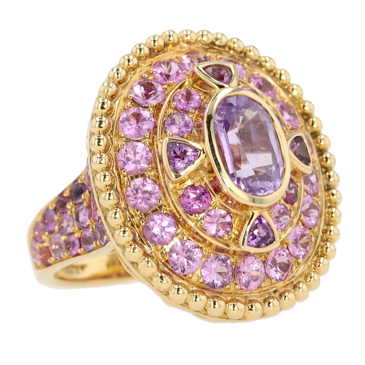 18K Yellow Gold "Royal Splendor" Purple & Pink Sapphire Ring