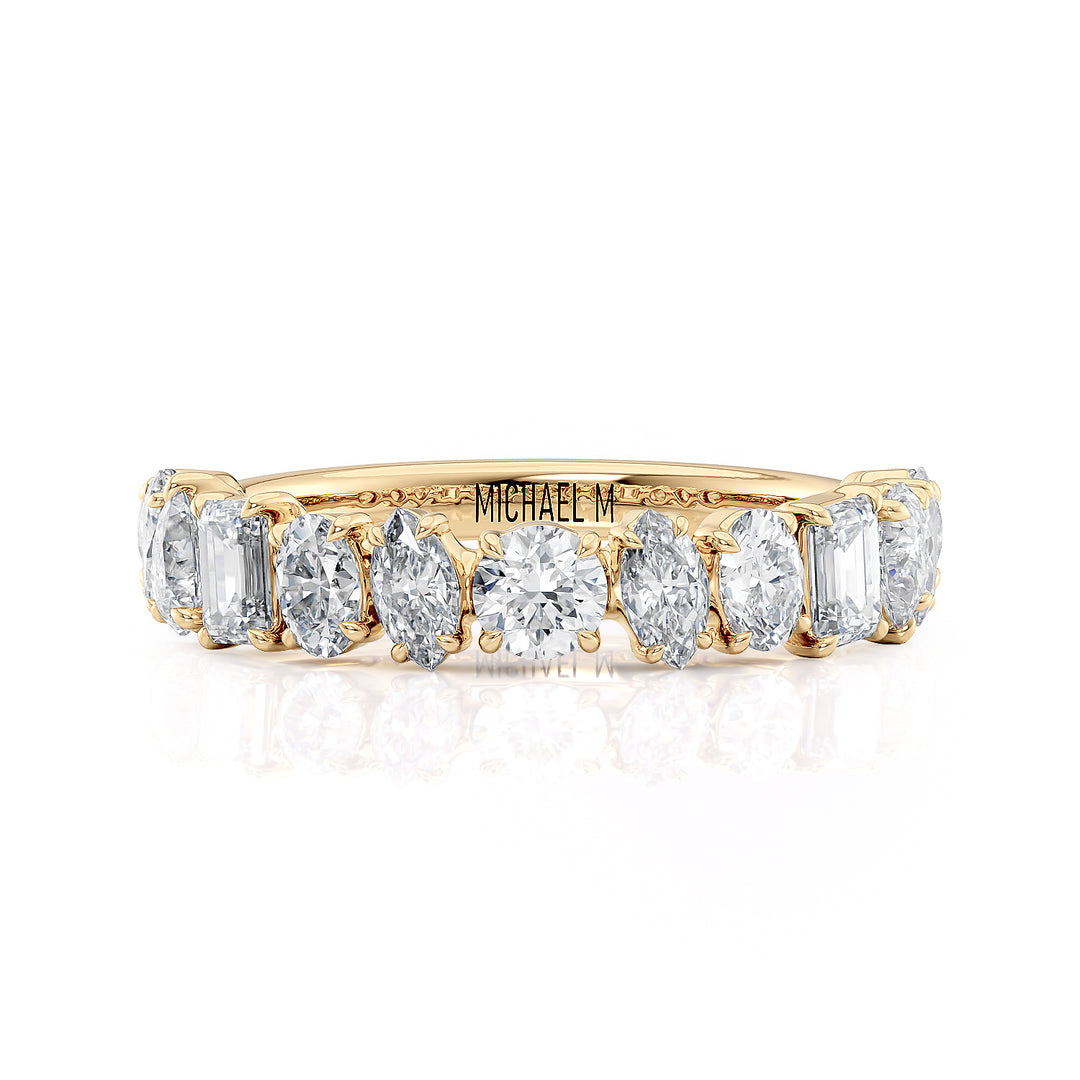 18K Yellow Gold Fancy and Round Shaped Diamond Wedding Band