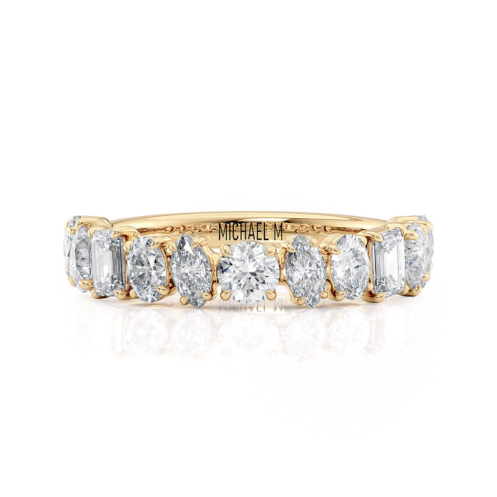 18K Yellow Gold Fancy and Round Shaped Diamond Wedding Band