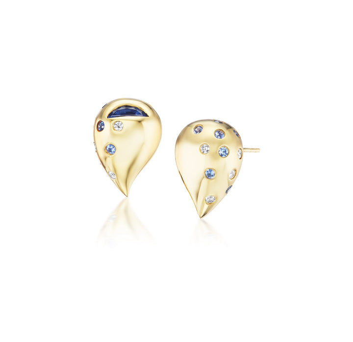 "Shift Your Focus Inwards" 18K Yellow Gold Sapphire and Diamond Earrings