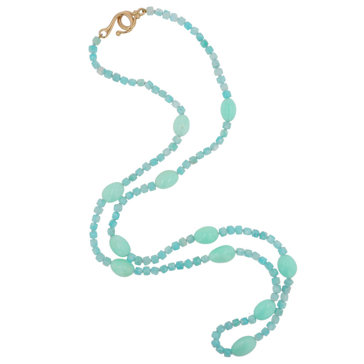 18K Yellow Gold Serbian Opal & Amazonite Necklace