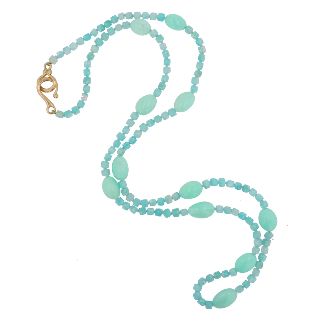 18K Yellow Gold Serbian Opal & Amazonite Necklace