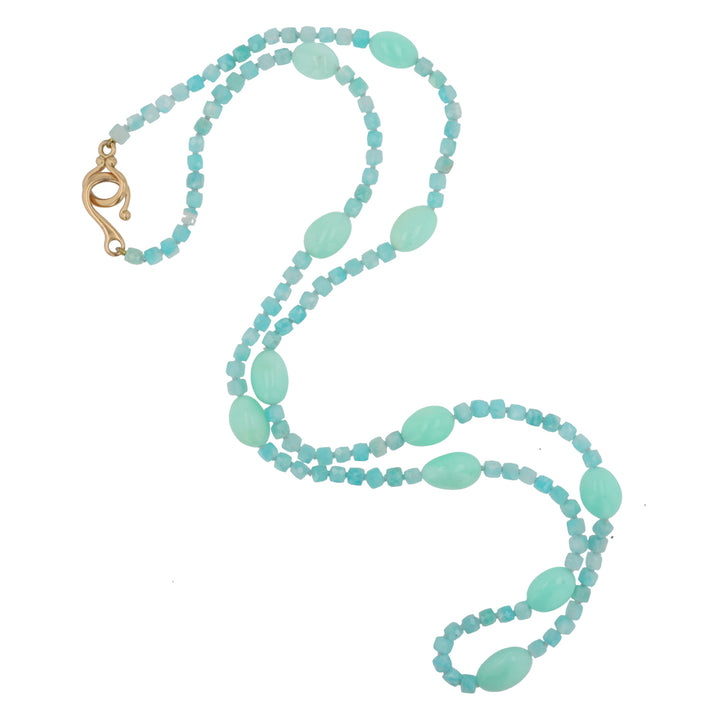 18K Yellow Gold Serbian Opal & Amazonite Necklace