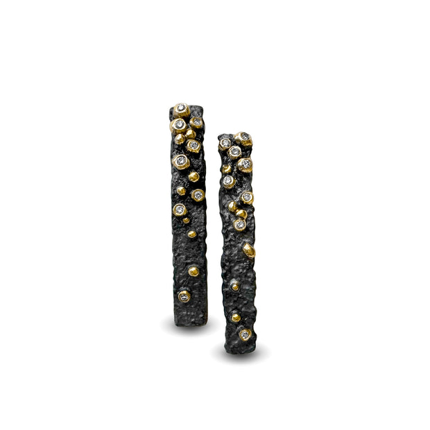 18K Yellow Gold and Oxidized Silver Diamond Earrings
