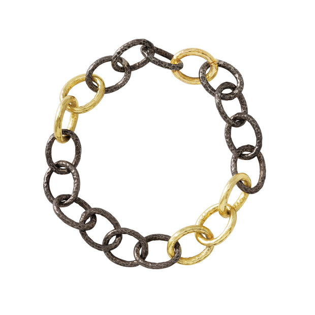 18K Yellow Gold and Silver Link Bracelet