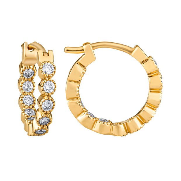 18K Yellow Gold Inside Out Diamond Hoop Earrings