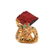 9K Yellow Gold Hand-Carved Red Lacquer, Tsavorite and Diamond Dragon Ring