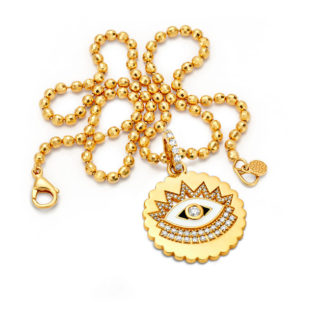 20K Yellow Gold Evil Eye Pendant with Enamel and Diamonds