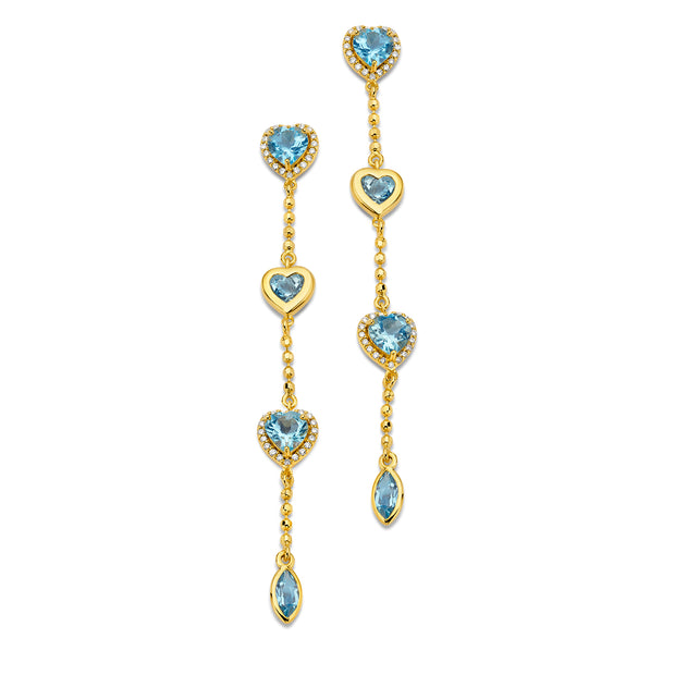 20K Yellow Gold Aquamarine Heart and Diamond Earrings