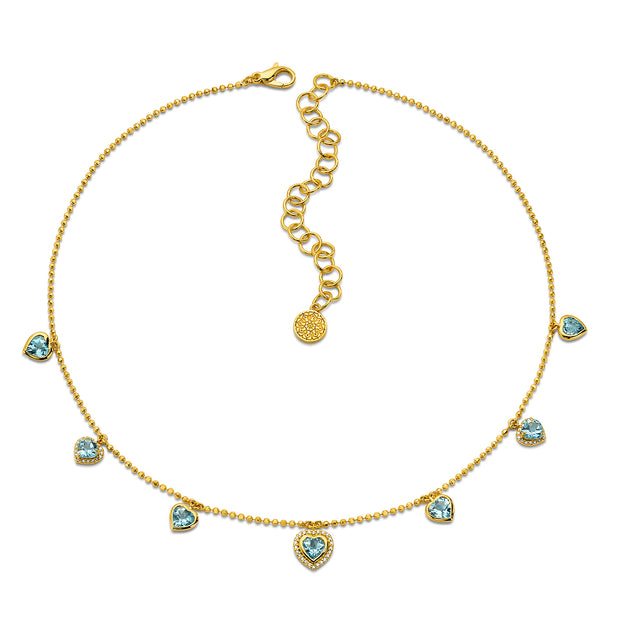 20K Yellow Gold Aquamarine Heart and Diamond Necklace