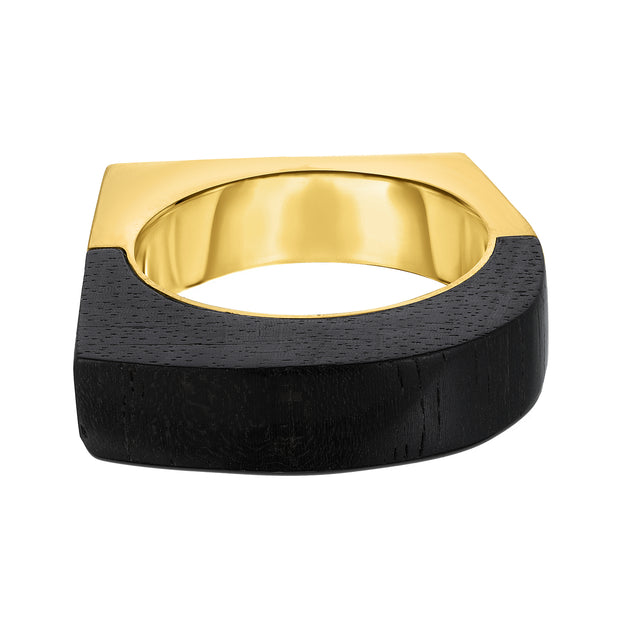18K Yellow Gold Hand Carved Ebony Curve Ring
