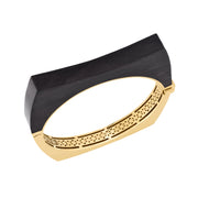 18K Yellow Gold Carved Ebony Concave Bangle Bracelet