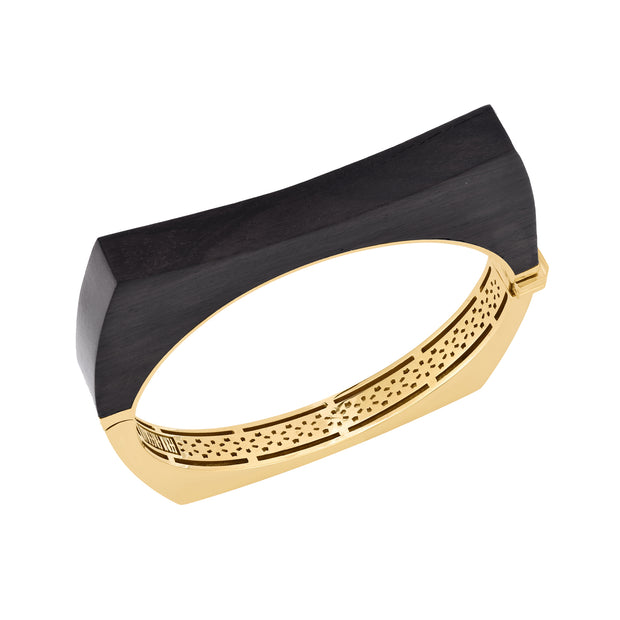 18K Yellow Gold Carved Ebony Concave Bangle Bracelet