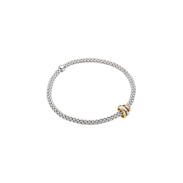 18K White Gold Tri-Color Rondell Flexible Bracelet