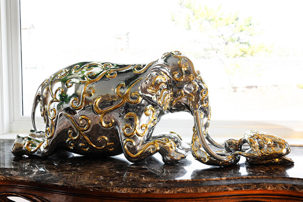 Elephant and Lady One of a Kind Steel Sculpture