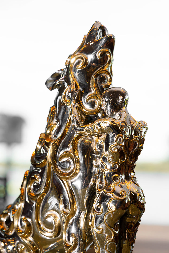 Wolf and Lady One of a Kind Sculpture
