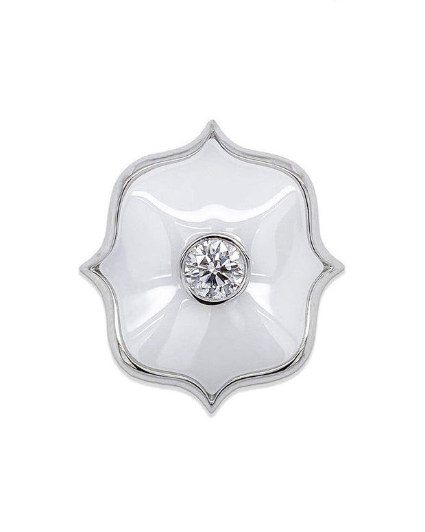 Platinum White Ceramic Lotus and Diamond Ring