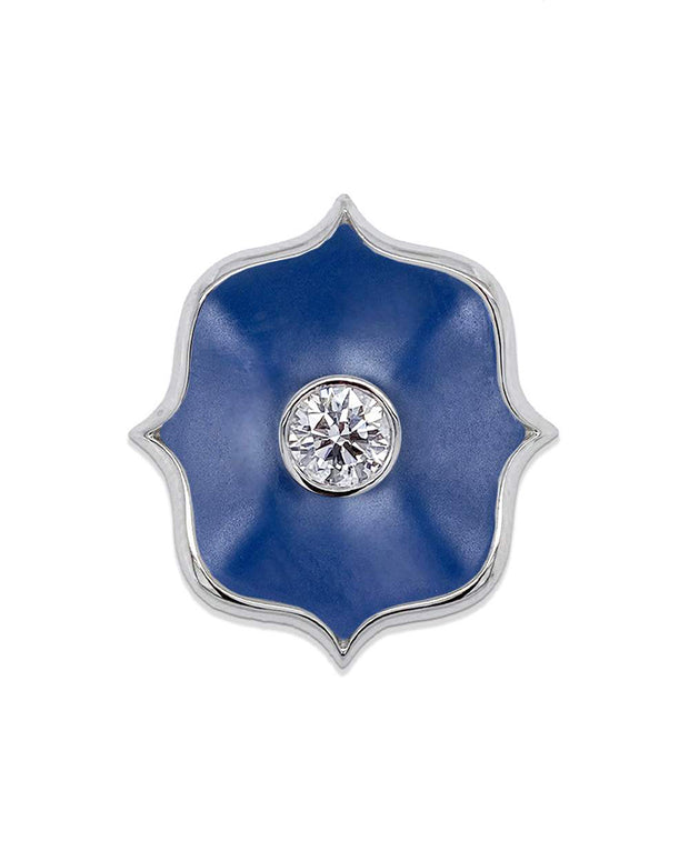 Platinum Matte Blue Ceramic Lotus and Diamond Ring