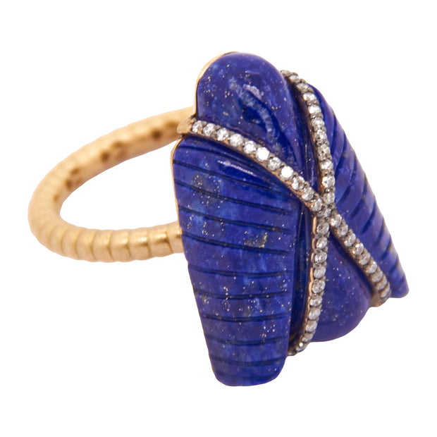 18K Yellow Gold Lapis Lazuli and Diamond Egypt Fly Ring
