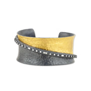 24K Gold and Oxidized Silver Open Cuff Bracelet with Diamonds