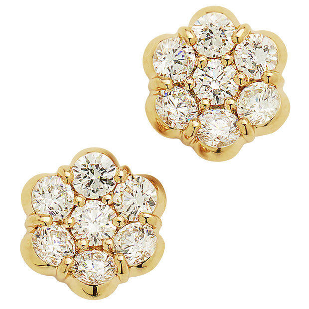 18K Yellow Gold Medium Buttercup Flower Diamond Earrings