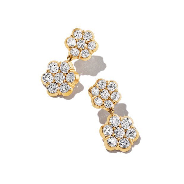 18K Yellow Gold Double Buttercup Flower Diamond Earrings