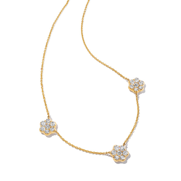 18K Yellow Gold Triple Buttercup Flower Diamond Necklace