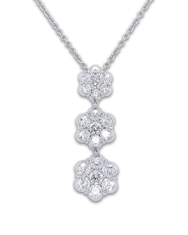 Platinum Triple Buttercup Flower Diamond Pendant Necklace