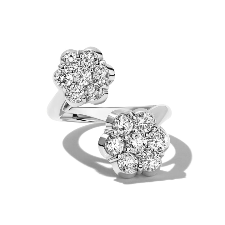 Platinum Bypass Double Buttercup Flower Diamond Ring