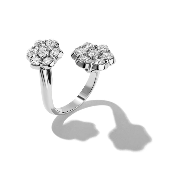 Platinum Bypass Double Buttercup Flower Diamond Ring