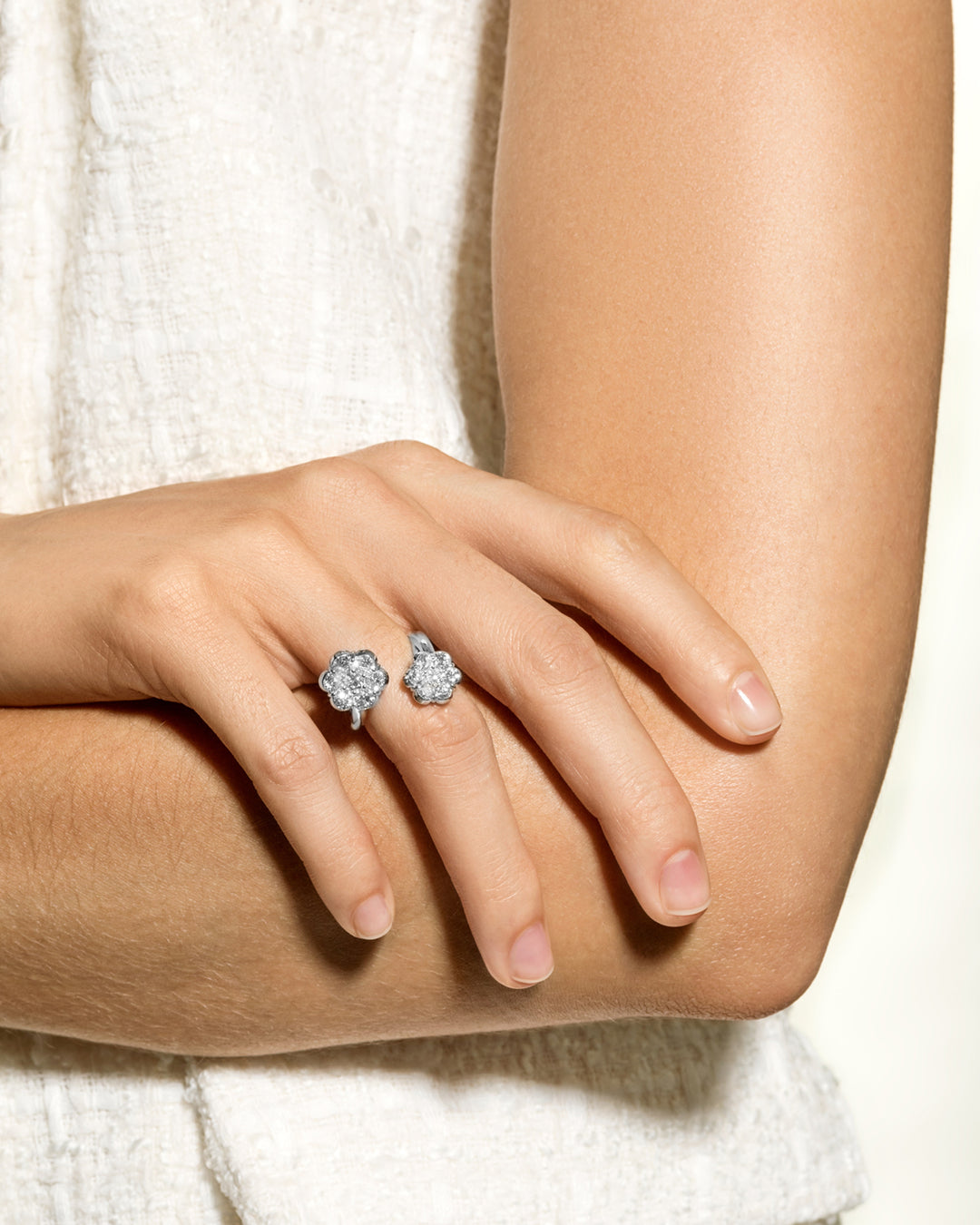 Platinum Bypass Double Buttercup Flower Diamond Ring