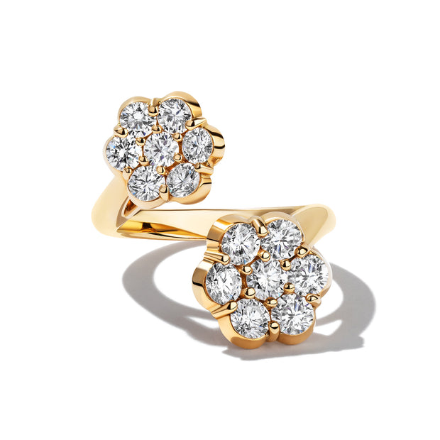 18K Yellow Gold Bypass Buttercup Flower Diamond Ring