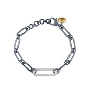 Oxidized Silver, 18K White Gold and 22K Yellow Gold "Chill Link" Diamond Bracelet