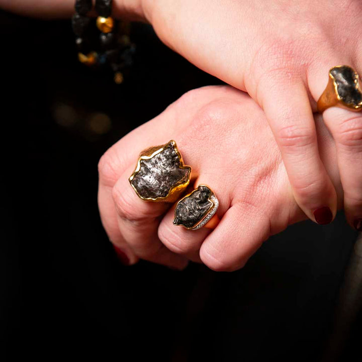 18K Yellow Gold Noir Authentic Sikhote-Alin Meteorite Ring