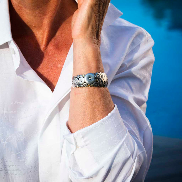 Platinum "Orchard" Natural Color and White Diamond Cuff Bracelet