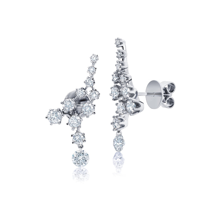 18K White Gold Floating Diamond Ear Climber Earrings